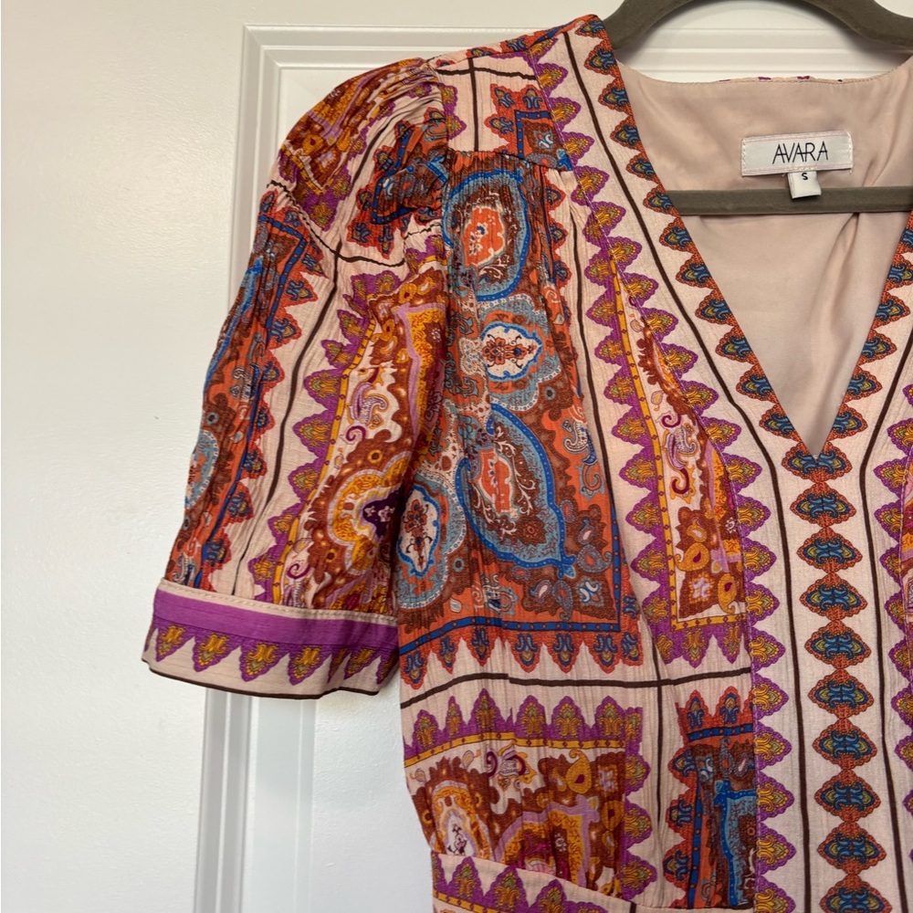 Avara women's printed puff-sleeve mini dress size small - Picture 2 of 6